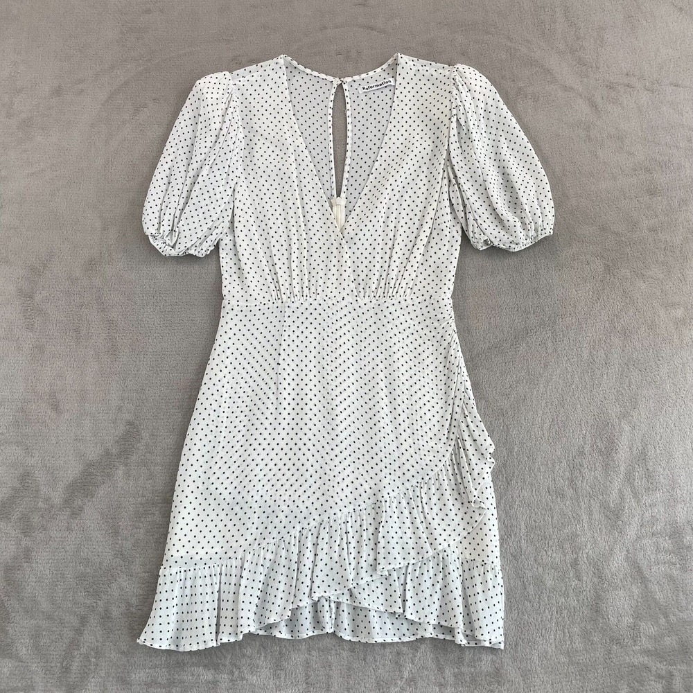 Reformation White Polka Dot Mini Dress